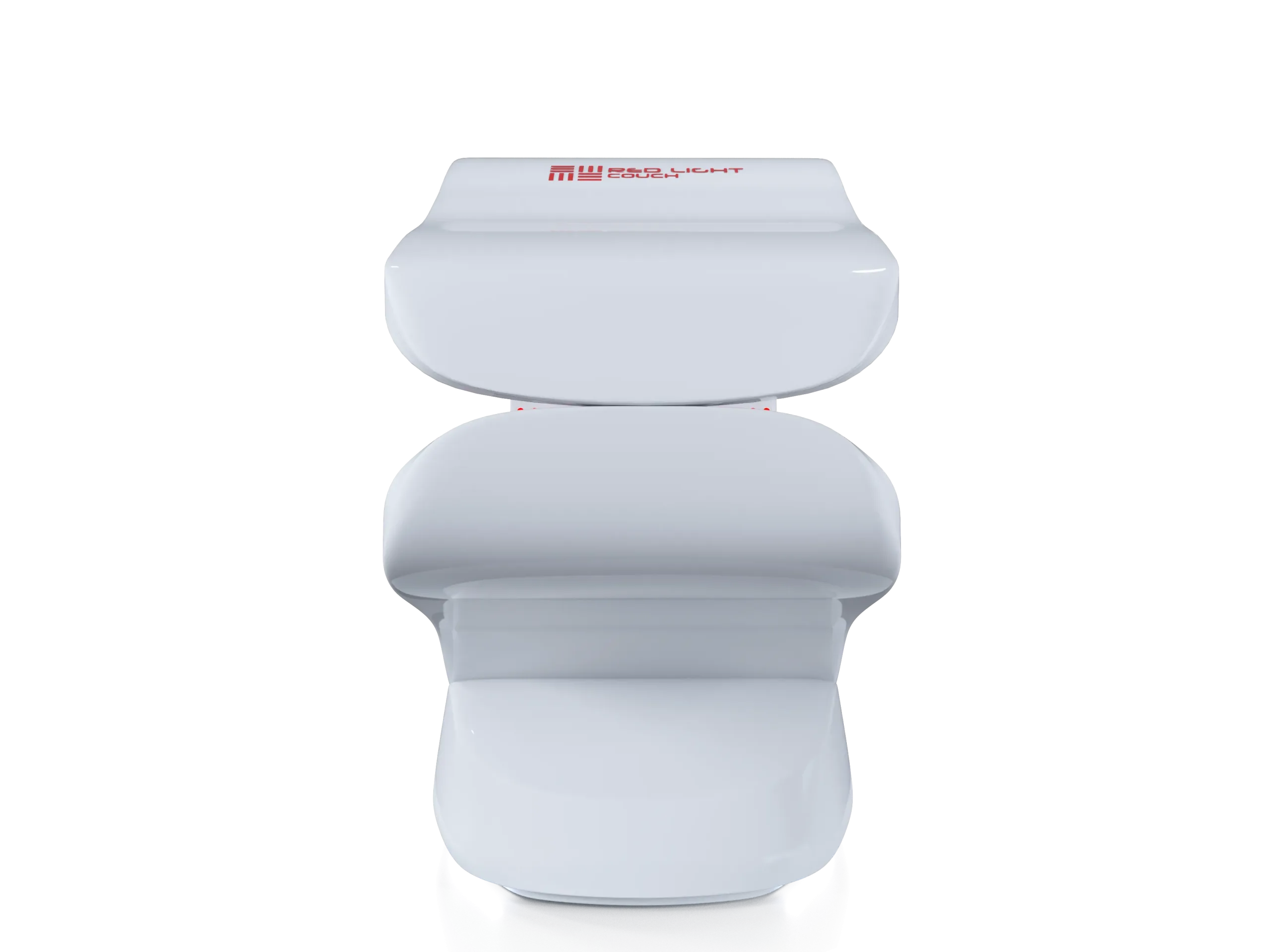 Vista frontal de um vaso sanitário branco com a tampa fechada contra um fundo preto.