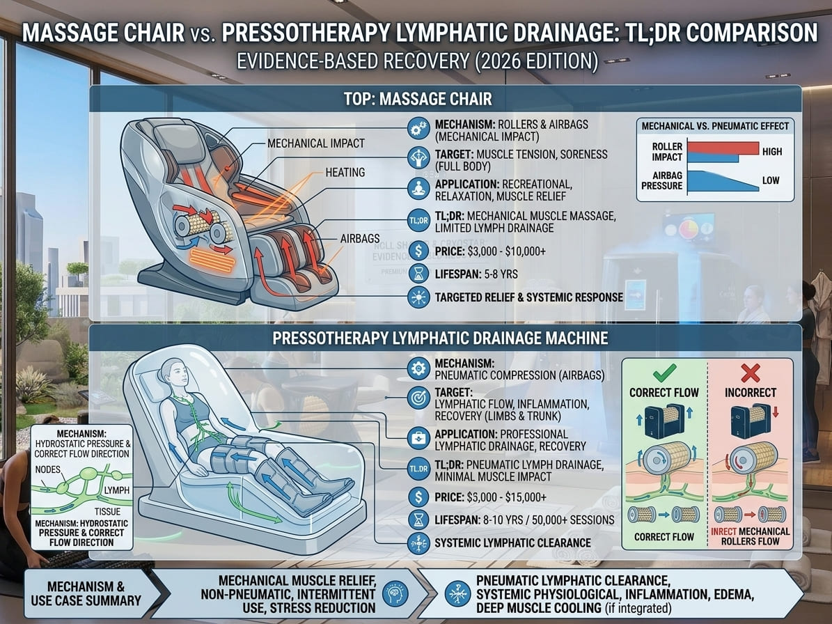 Chair vs pressotherapy at-a-glance comparison: use case, session length, price, footprint, client type - VACUACTIVUS cryotherapy chambers and weight loss machines Lymphatic Drainage Massage Machine: When Studios Need Both Chair + Pressotherapy| image_2