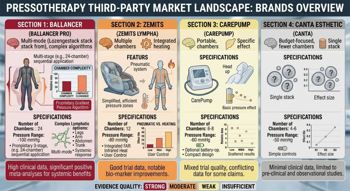 Pressotherapy market landscape: third-party manufacturers cited as market examples, not Vacuactivus products - VACUACTIVUS cryotherapy chambers and weight loss machines Lymphatic Drainage Massage Machine: When Studios Need Both Chair + Pressotherapy| image_3