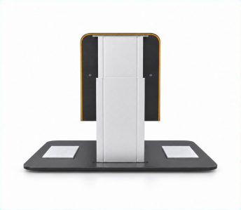 Vertical silver industrial-looking pillar mounted on a dark base with two rectangular pads on either side.